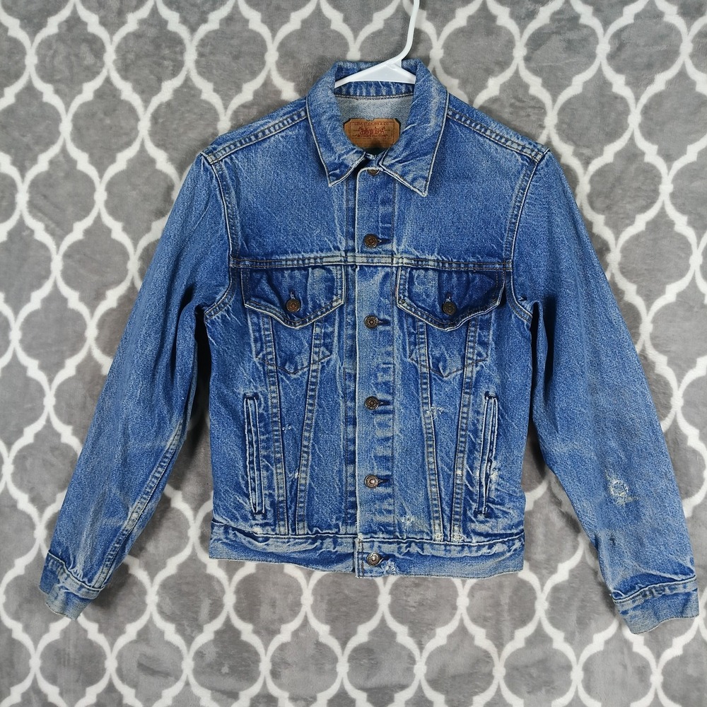 Vintage Levis Denim Trucker Jacket Women Size XS Blue Type 3 Distressed USA MADE